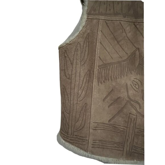 Vintage Southwestern Mens Sherpa Wool Lined Snap Front Leather Vest XL Unisex - Picture 8 of 10